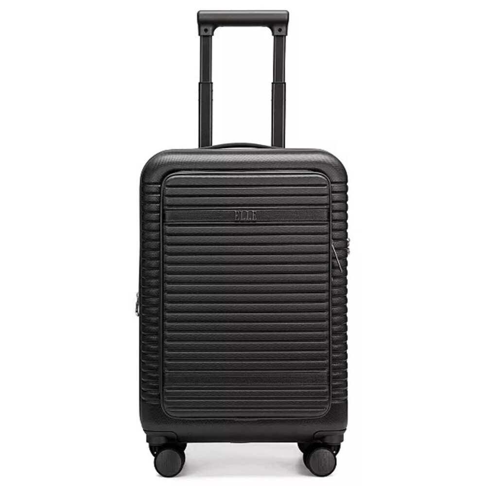 Elle Black Textured Hardside Carry-On Spinner Escape 22.5" Exp. Suitcase Laptop